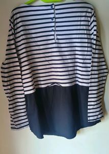 White Black Stripes Top With Frill Extender