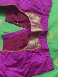 Green &amp; Pink Saree with Blouse