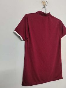 Burgundy Brown T Shirt With Four Button