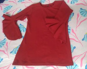 Formal Flared Sleeve Solid Women Maroon Top