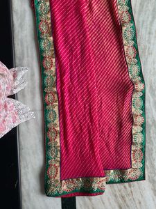 Pink Leheriya Dupatta with Embellished Border
