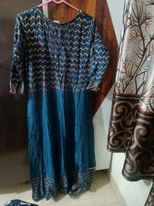 Rayon Anarkali Kurti In Rama Green Colour