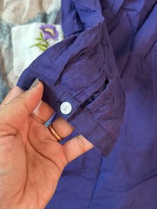 Blue Cotton Thread Work Short  Kurti