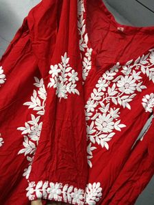 Red Embroidered Kurti Top