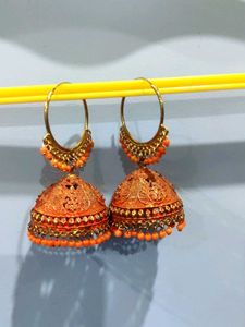 Golden Orange Jhumka Earrings