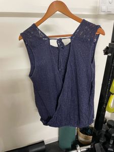 Navy Lace Shoulder Top