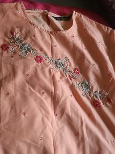ZARDOSI HANDWORK AND MIRROR WORK KURTI IN PEACH