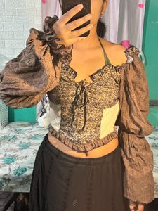 Floral Corset Top with Puff Sleeves