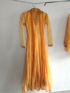 Embroidered Orange Anarkali Dress