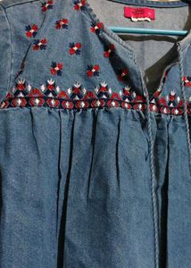 Embroidered Denim Tunic Top