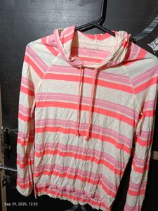 AE Striped Hoodie - Pink & Coral Lightweight Top
