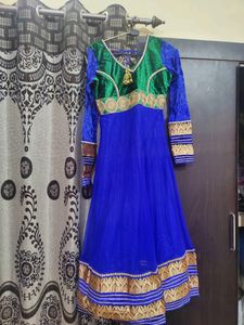 Elegant Blue &amp; Green Anarkali Dress