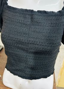 Black Smocked Crop Top