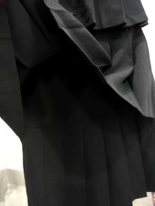Tiered Pleated Black Midi Skirt