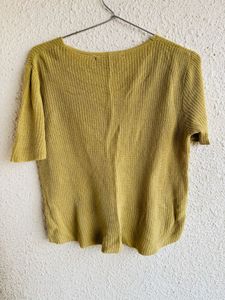Mustard V-Neck Ribbed T-Shirt