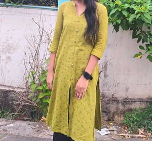 Olive Green Printed Kurti