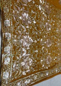 Gold Embellished Saree &amp; Blouse