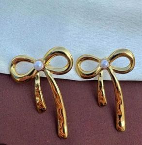 Gold Plated Bow Pearl Earrings