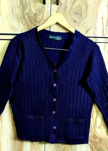 Dark Purple Colour Self Design Cardigan Size-36