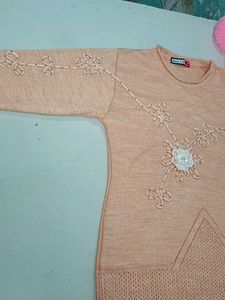 Peach Knit Top with Floral Detail
