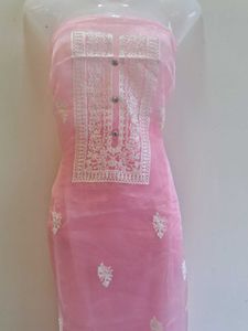 Pink Embroidered Dress Material without duppta