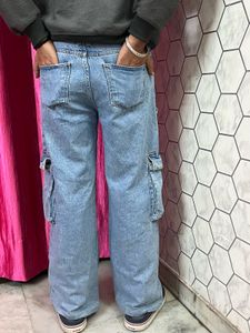 Light Wash Denim Cargo Pants