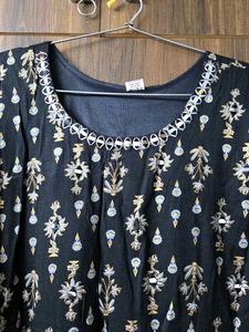 Black Printed Mirror Work Kurta