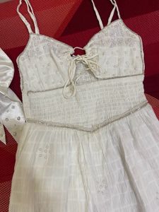 Self Designed White Pearl Dress🕊️💌🤍XS