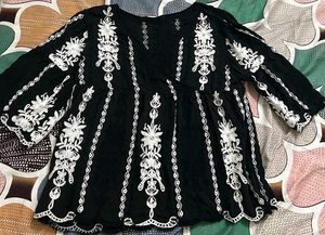 Embroidered Black Top