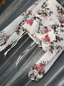 Floral Ruched Crop Top with Puff Sleeves