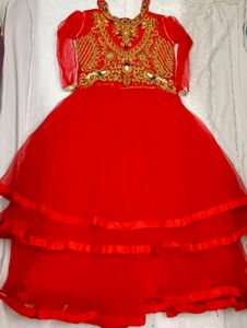 Red Embroidered Girls&#39; Dress