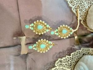 Elegant Green Earringswith Maangtika