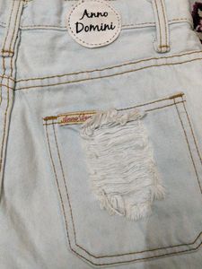 Distressed Denim Button-Down Shorts