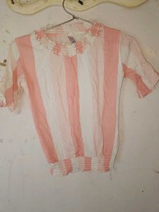 Striped Ruffle Neck Top