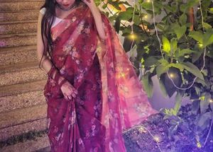 Floral Print Organza Saree