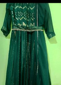 Bottle Green Pure Chikankari Chiffon Gown