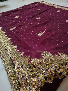 Maroon &amp; Gold Embellished Saree 🔥