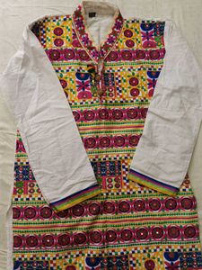 Colorful Embroidered Kurta with wooden Buttons