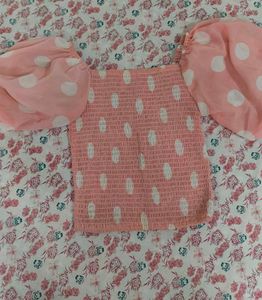 Pink Polka Dot Puff Sleeve Top