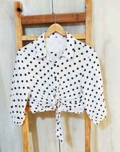 Polka Dot Tie-Front Crop Top size-28-30-S