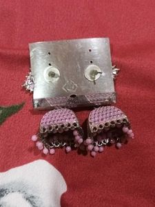 Pink Jhumka Earrings