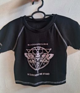 Black Crop Top Printed Curse