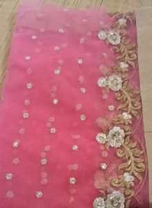 Pink Net Embroidered Dupatta