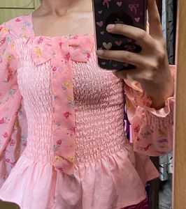 Korean Cute Floral Puff Sleeve Top
