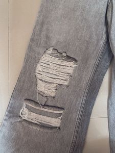 Distressed Grey Wide Jeans