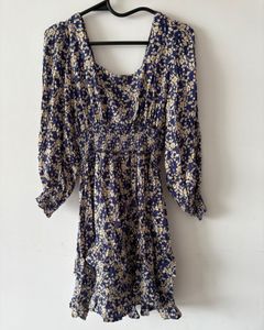 Blue Floral Backless Dress