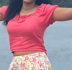 Pink Crop Top Puff Sleeves