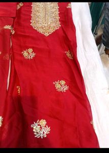 Red Embroidered Dress Material