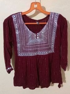 Maroon Top with Silver Details