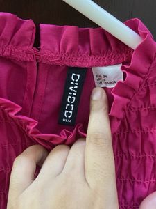 H&amp;M Pink Smocked Puff Sleeve Top